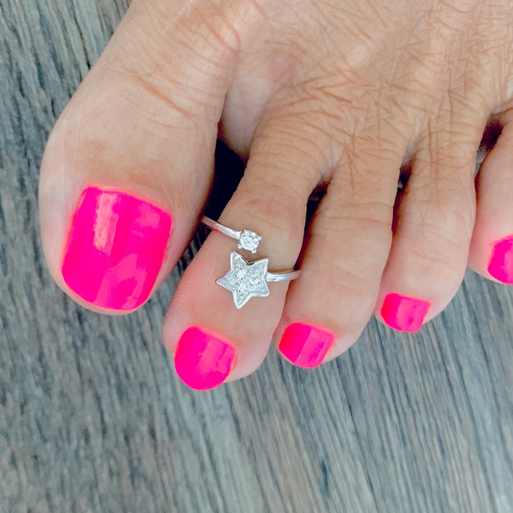 Sterling Silver CZ Star Toe Ring, Silver Rings, Celestial Ring, CZ ring